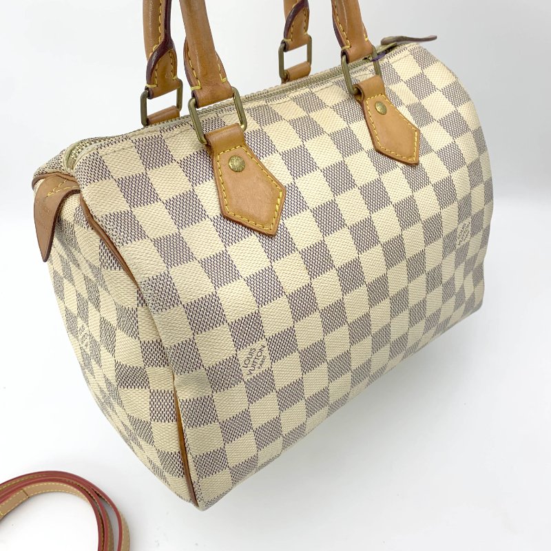 Louis Vuitton 經典白棋盤 speedy 25，LV路易威登，波士頓包，側背包，二手真品，現貨，免運-8