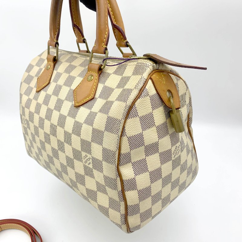 Louis Vuitton 經典白棋盤 speedy 25，LV路易威登，波士頓包，側背包，二手真品，現貨，免運-9
