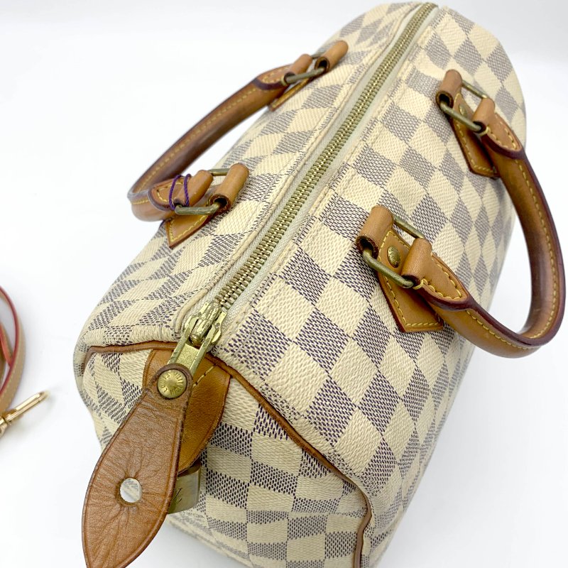 Louis Vuitton 經典白棋盤 speedy 25，LV路易威登，波士頓包，側背包，二手真品，現貨，免運-11