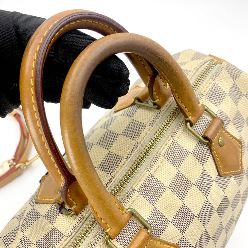 Louis Vuitton 經典白棋盤 speedy 25，LV路易威登，波士頓包，側背包，二手真品，現貨，免運-17