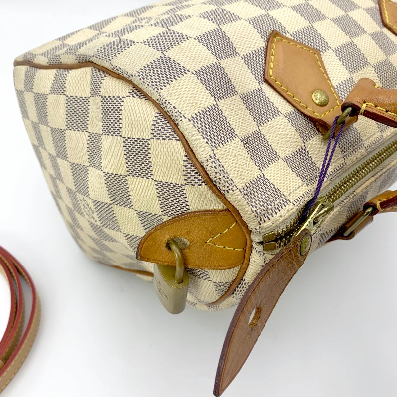 Louis Vuitton 經典白棋盤 speedy 25，LV路易威登，波士頓包，側背包，二手真品，現貨，免運-22