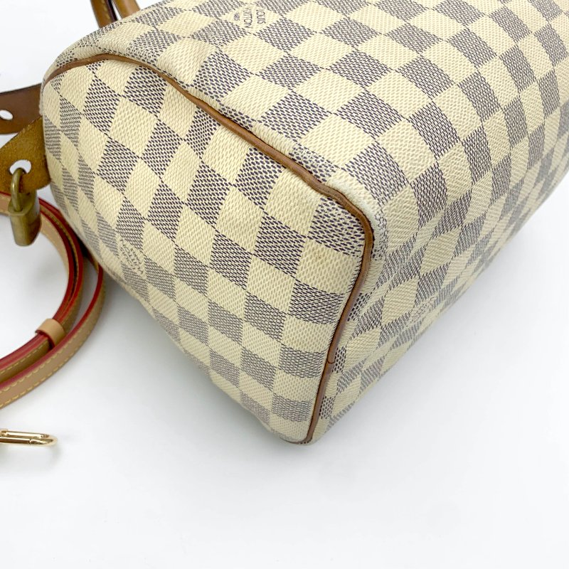 Louis Vuitton 經典白棋盤 speedy 25，LV路易威登，波士頓包，側背包，二手真品，現貨，免運-24