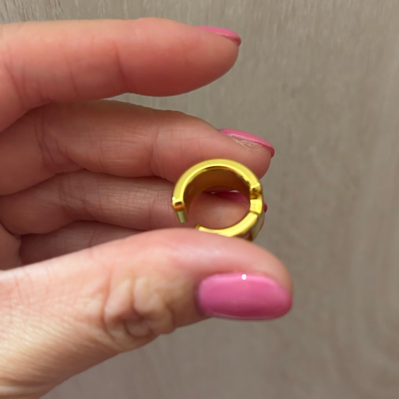 現貨商品 近新閒置品 台灣購證 Hermes 蜥蜴皮粉色金釦耳骨夾-9