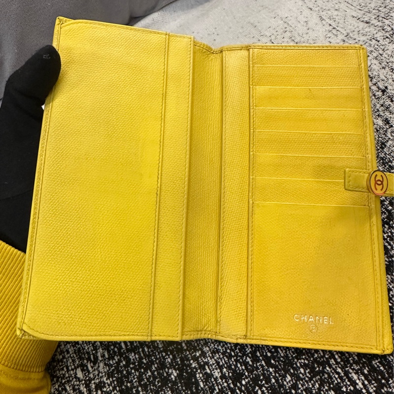 香奈兒 CHANEL 黃色皮革長夾-2