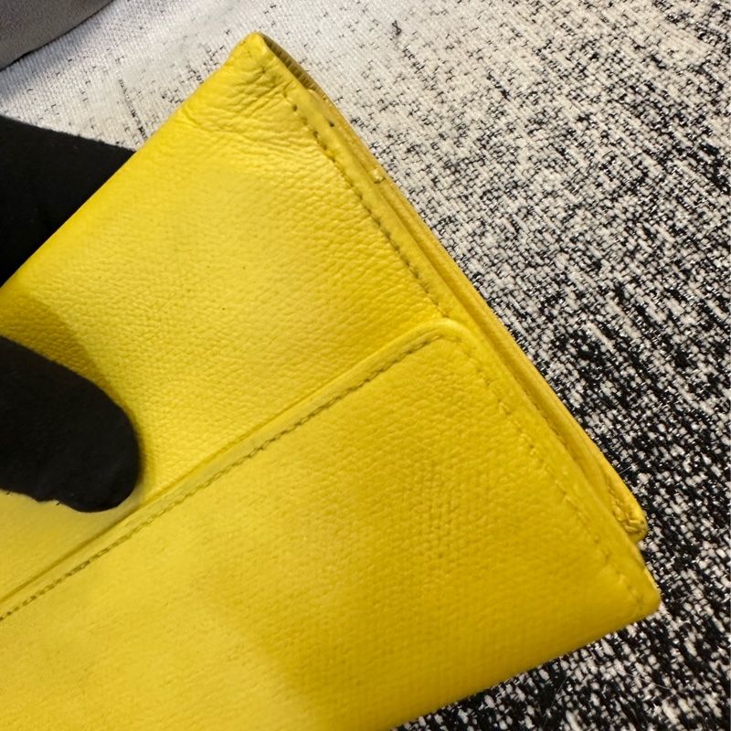 香奈兒 CHANEL 黃色皮革長夾-10