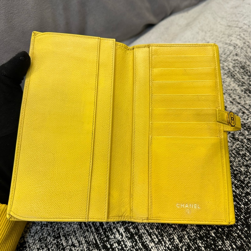 香奈兒 CHANEL 黃色皮革長夾-11