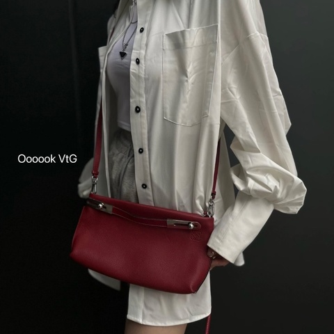 LOEWE 紅銀 Missy小號牛皮肩背手提包27*14.5*5 98新配件塵袋