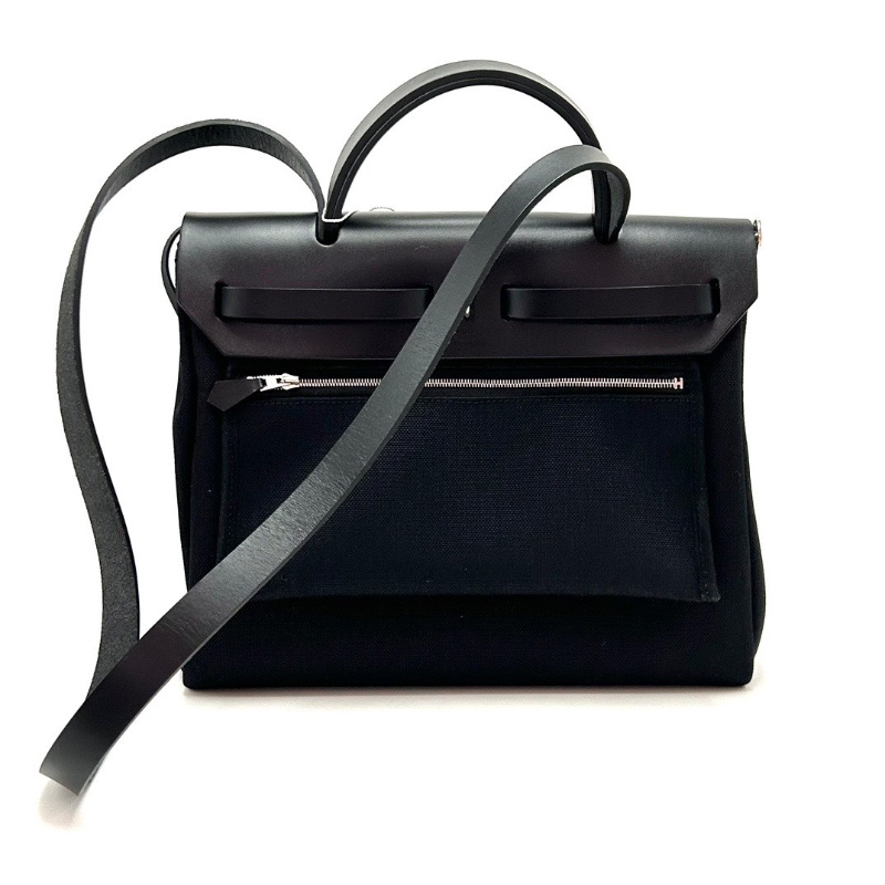HERMES 帆布拼皮銀扣herbag31子母手提斜背包31*25*11 全新閒置配件塵袋購證鑰匙鎖-6