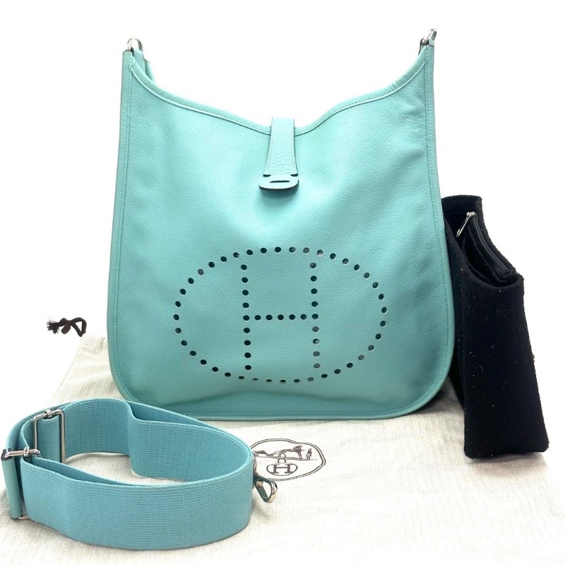 HERMES湖水綠銀扣33肩背斜背包33*30*10 98新配件塵袋-1