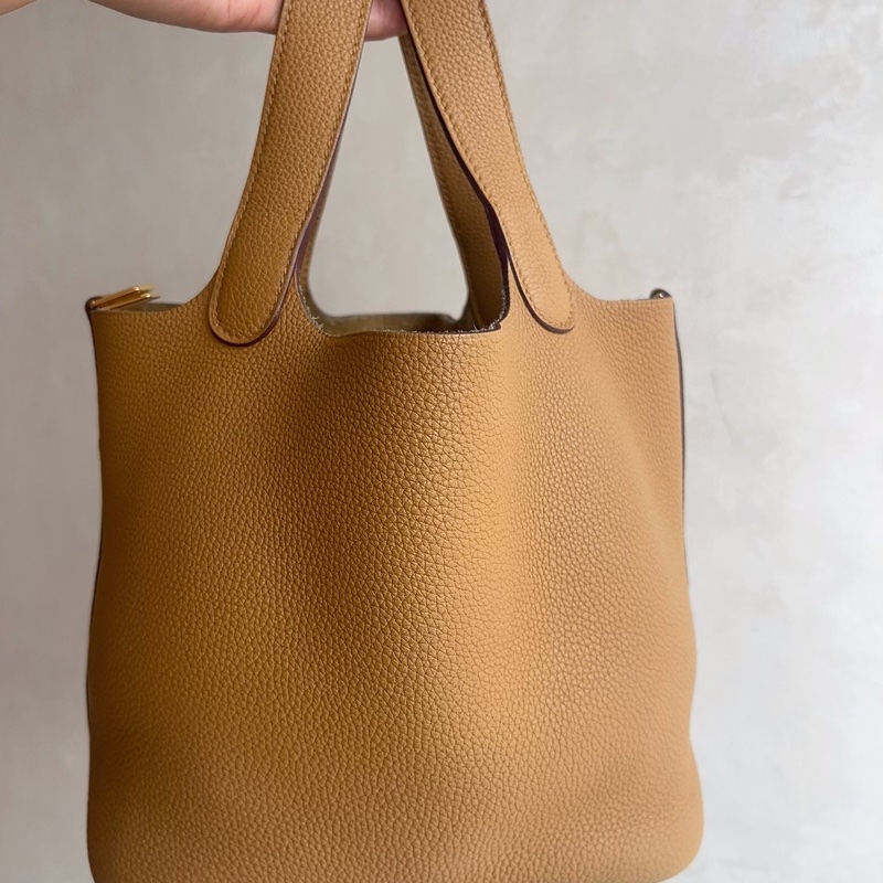 98新 愛馬仕Hermes菜籃子18芝麻色金扣Y刻Tc皮-1