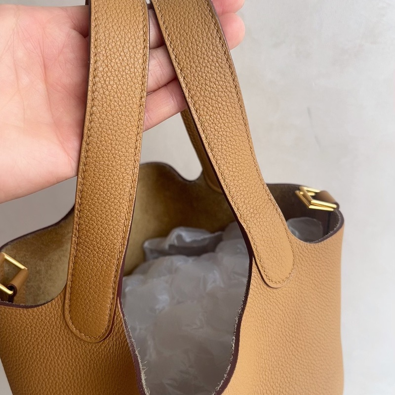 98新 愛馬仕Hermes菜籃子18芝麻色金扣Y刻Tc皮-4