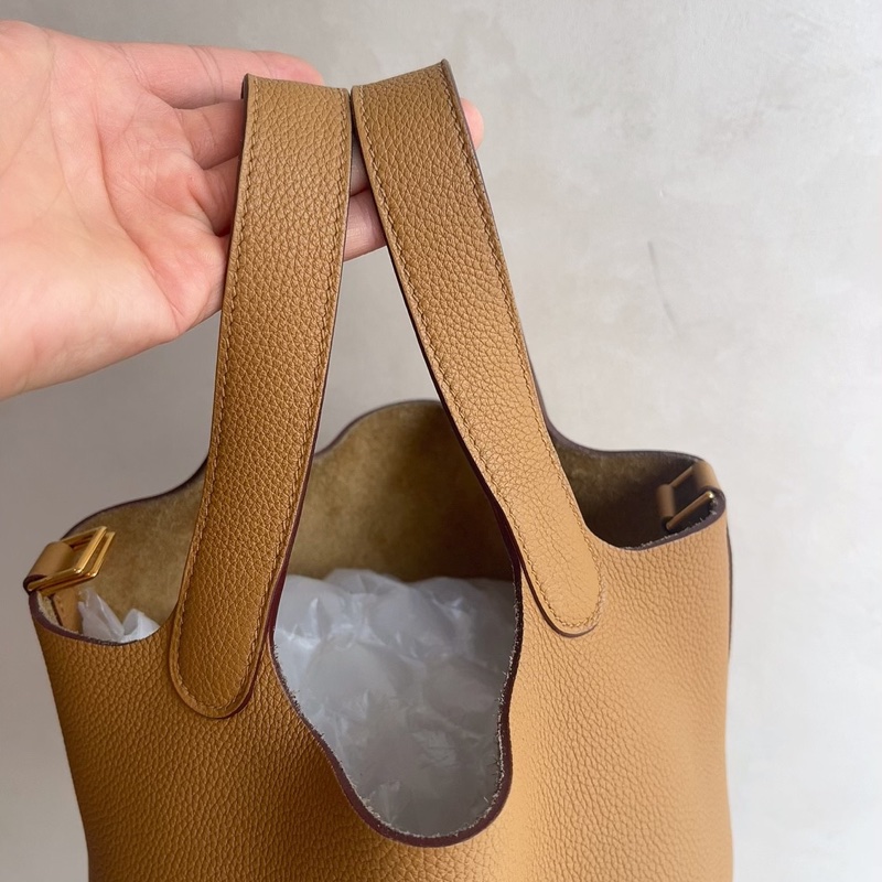 98新 愛馬仕Hermes菜籃子18芝麻色金扣Y刻Tc皮-5