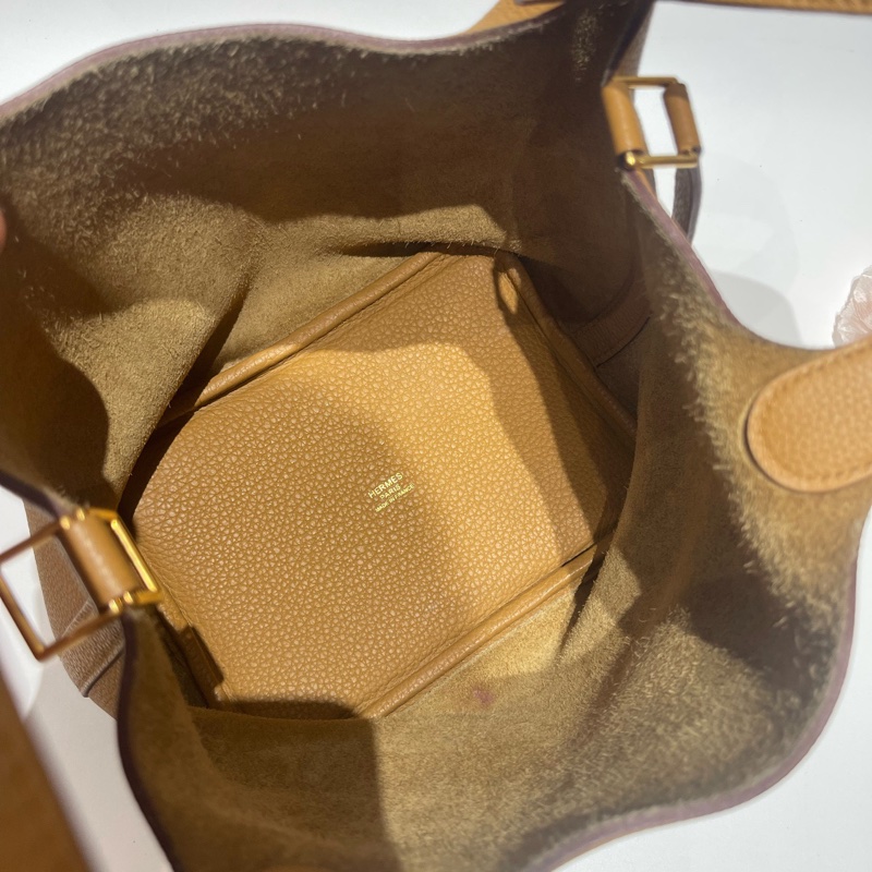 98新 愛馬仕Hermes菜籃子18芝麻色金扣Y刻Tc皮-8