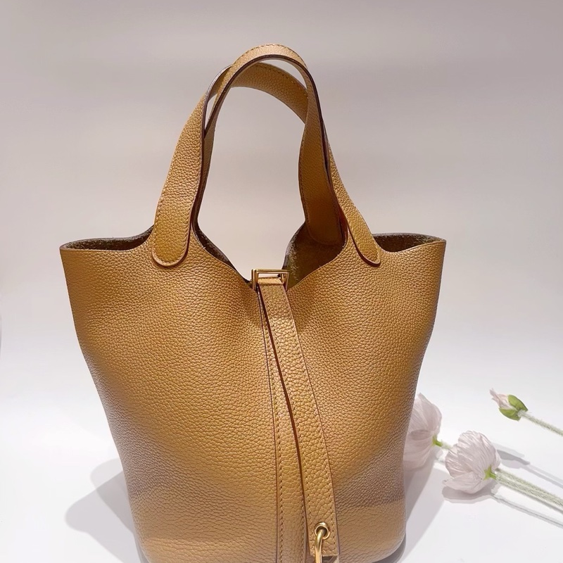 98新 愛馬仕Hermes菜籃子18芝麻色金扣Y刻Tc皮-10