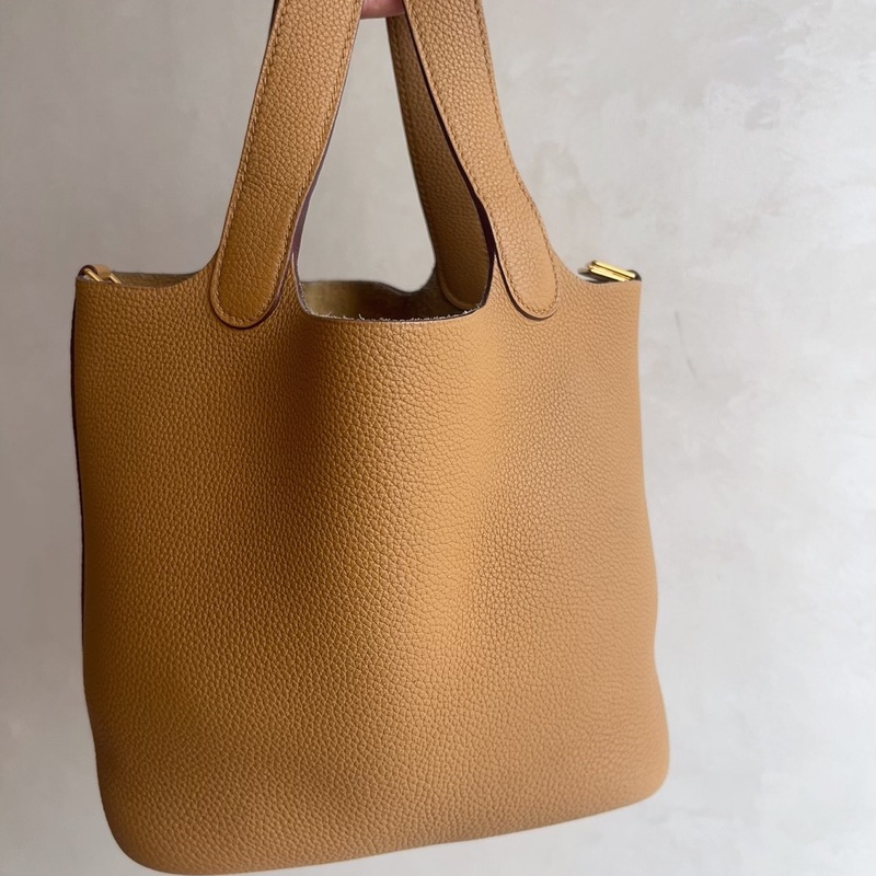 98新 愛馬仕Hermes菜籃子18芝麻色金扣Y刻Tc皮-11