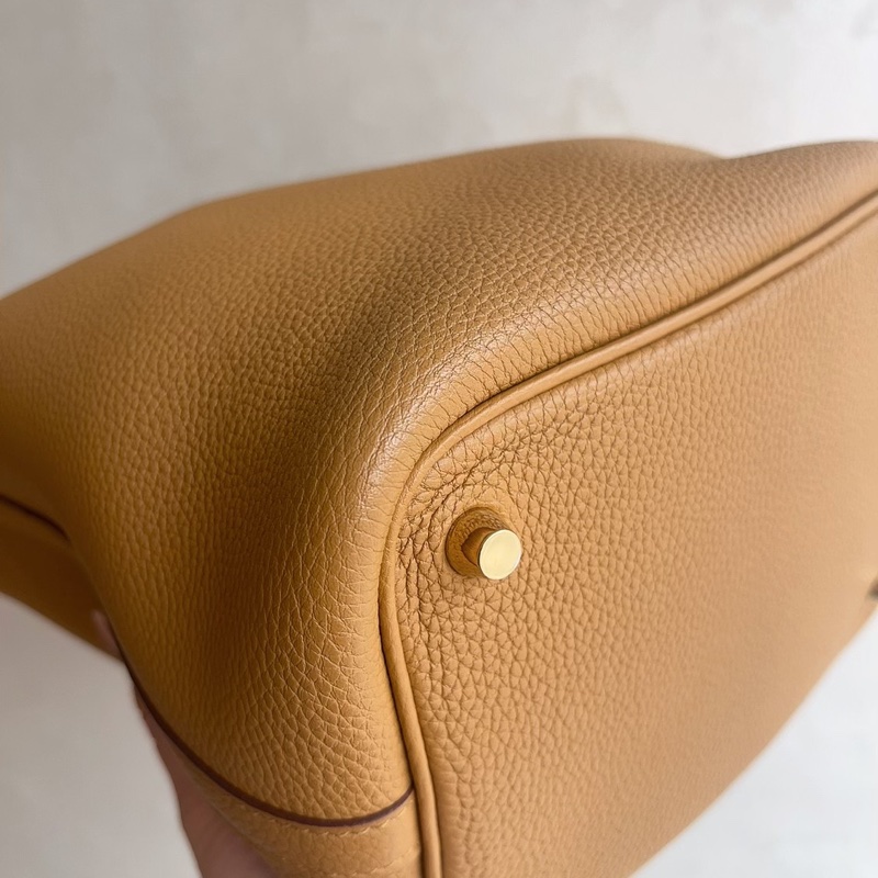 98新 愛馬仕Hermes菜籃子18芝麻色金扣Y刻Tc皮-12