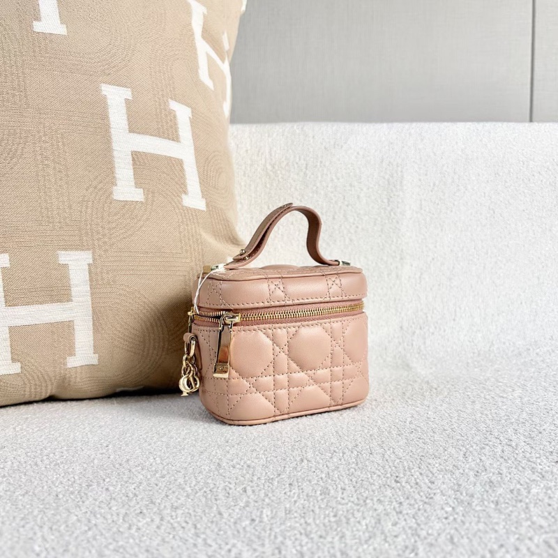 Dior mini Vanity化妝盒子 裸粉色 金扣 11*10*7 98新配件塵-2