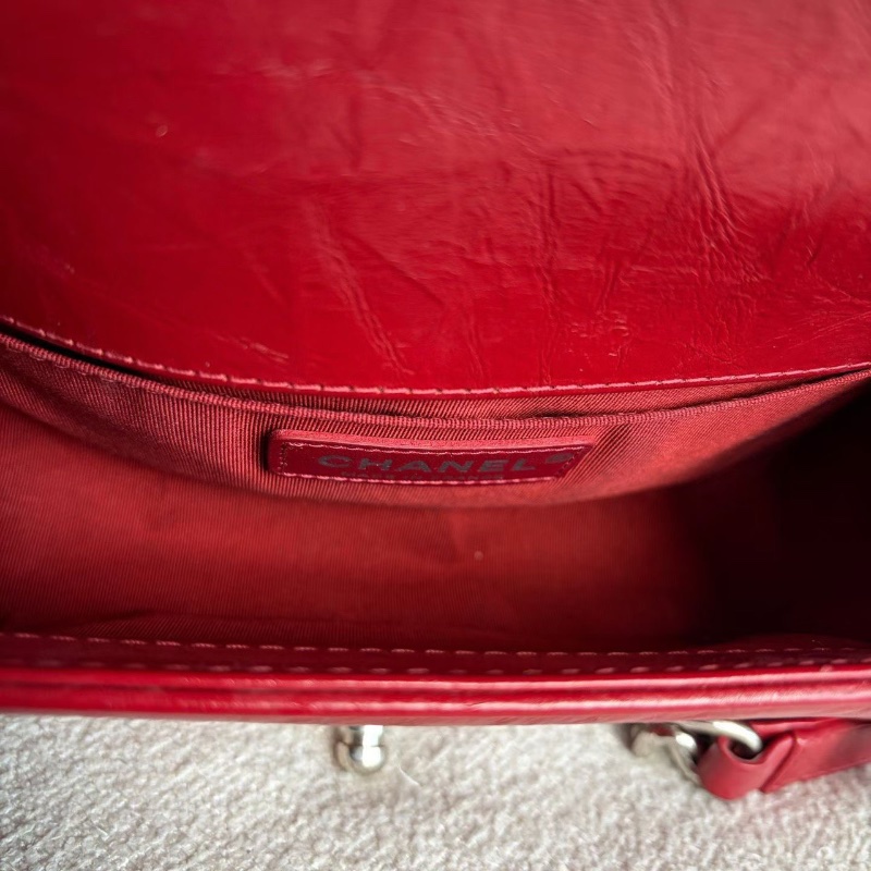 Chanel Leboy小號 酒紅色 銀扣油蠟皮20*12*7 99新配件塵袋保卡-2