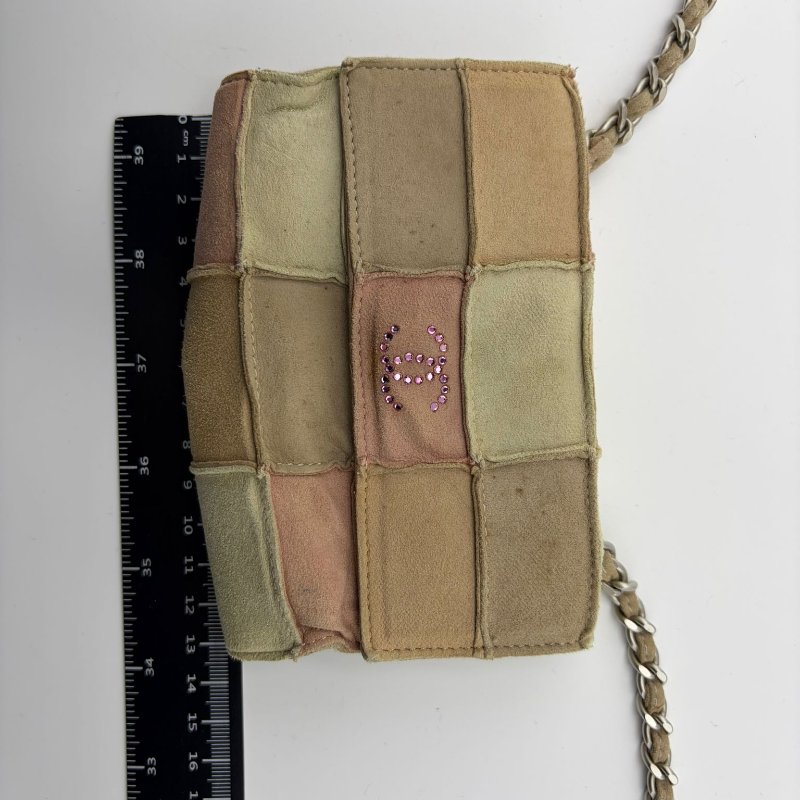 香奈兒中古方塊拼接布面鏈條包-0