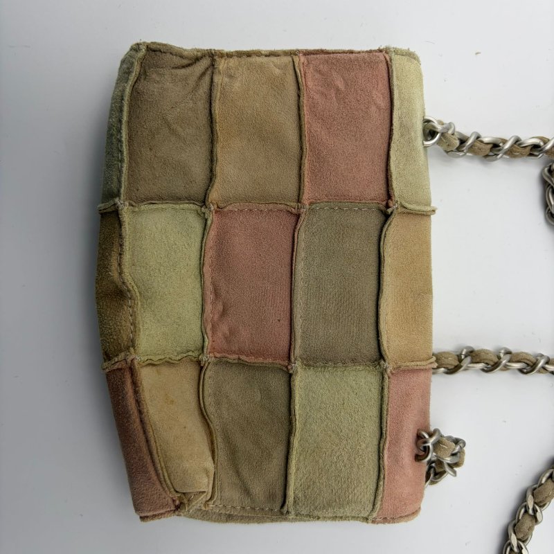 香奈兒中古方塊拼接布面鏈條包-23