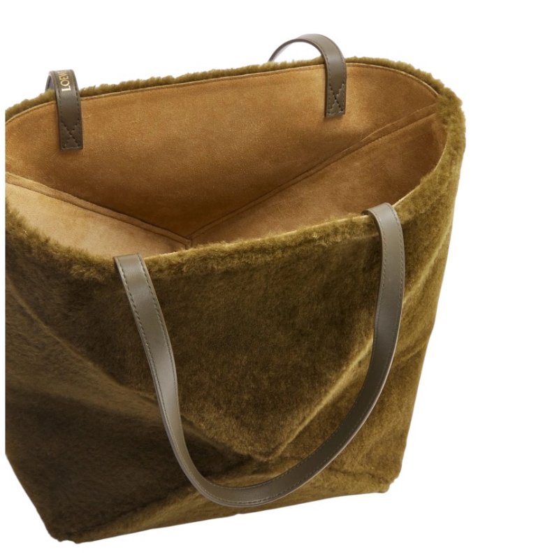 🎊新年特賣🧧Loewe Puzzle Fold 羊毛拼接可折疊托特包 橄欖綠-6