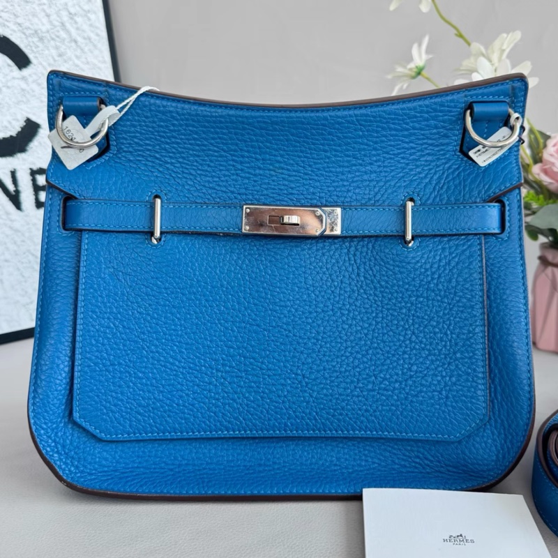 Hermes 愛馬仕 Jypsiere 吉普賽 28 藍色Togo皮銀扣單肩包斜挎包 底長28 框O刻-0