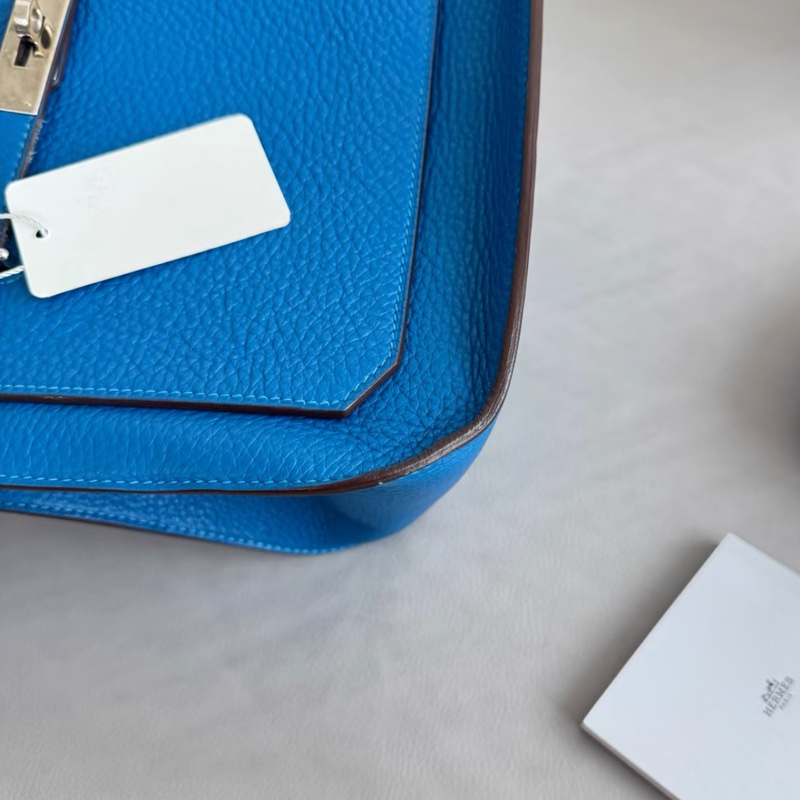 Hermes 愛馬仕 Jypsiere 吉普賽 28 藍色Togo皮銀扣單肩包斜挎包 底長28 框O刻-5
