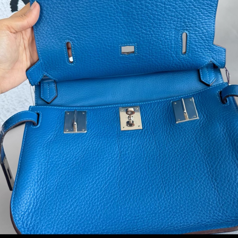 Hermes 愛馬仕 Jypsiere 吉普賽 28 藍色Togo皮銀扣單肩包斜挎包 底長28 框O刻-6