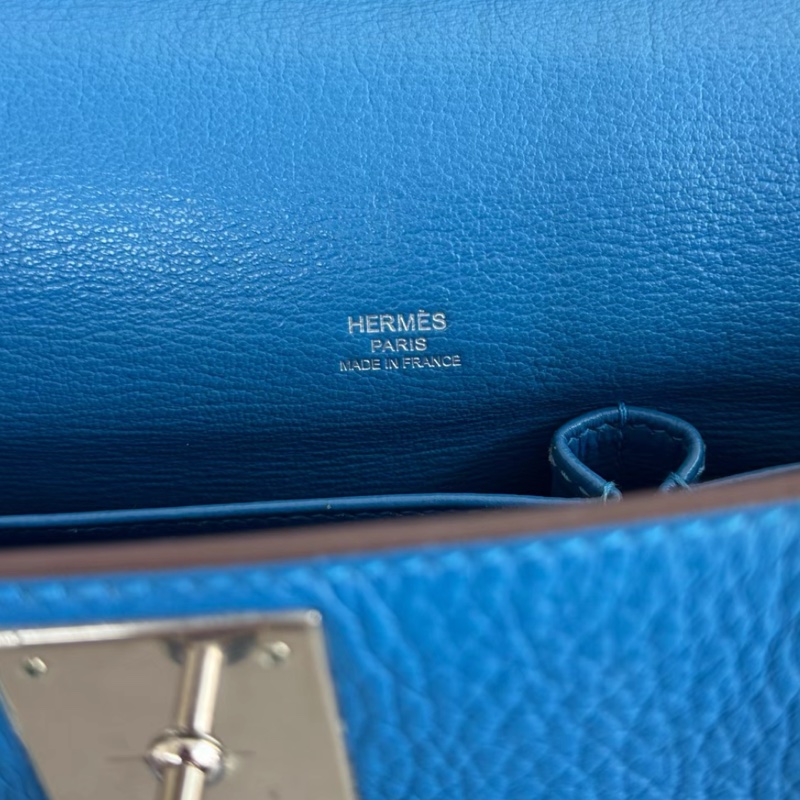 Hermes 愛馬仕 Jypsiere 吉普賽 28 藍色Togo皮銀扣單肩包斜挎包 底長28 框O刻-7