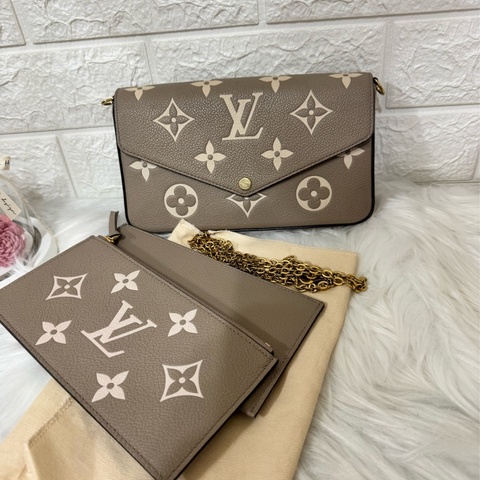 LV M82610 經典Félicie Pochette雙色Empreinte皮革斜背包-斑鳩灰