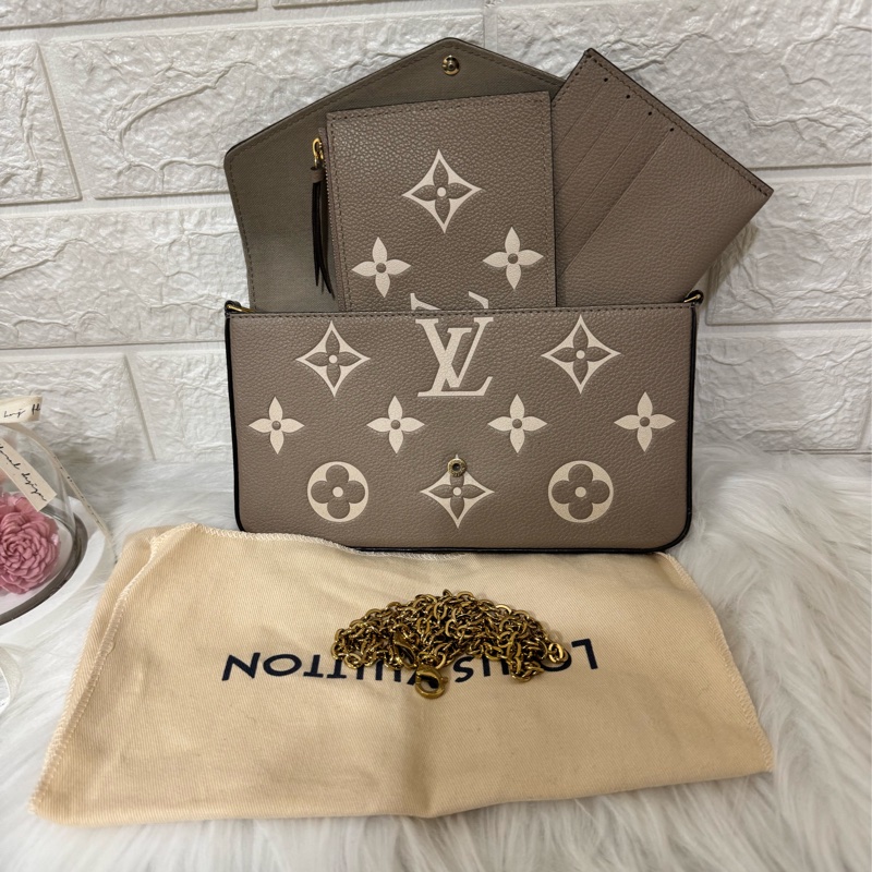 LV M82610 經典Félicie Pochette雙色Empreinte皮革斜背包-斑鳩灰-1