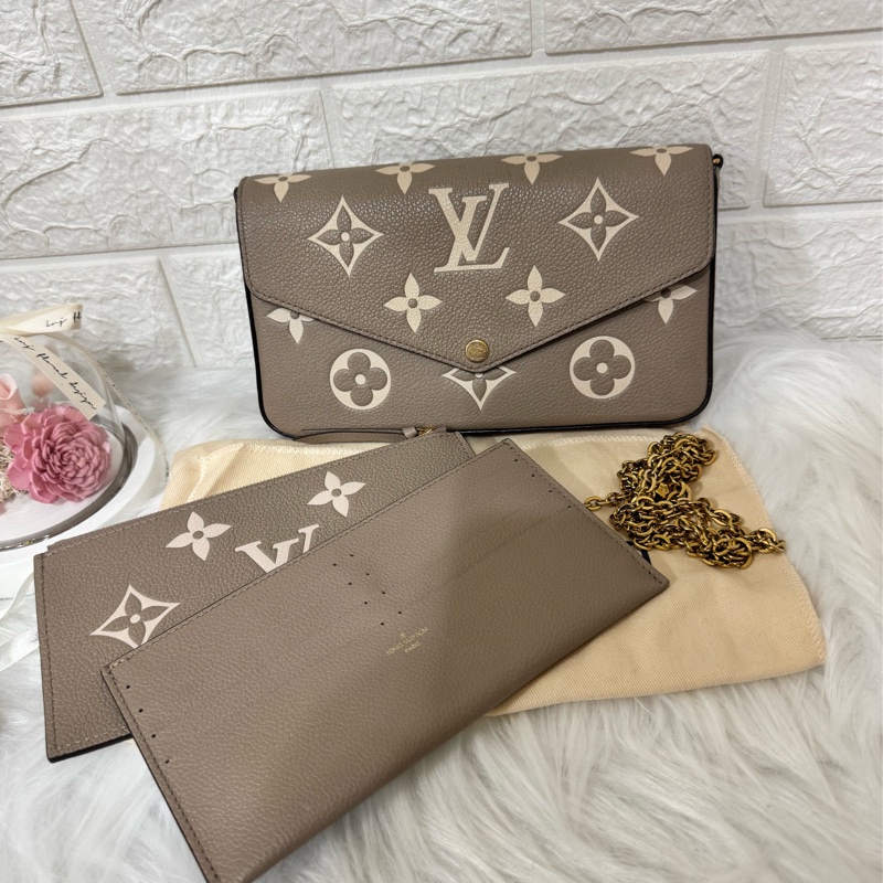 LV M82610 經典Félicie Pochette雙色Empreinte皮革斜背包-斑鳩灰-2