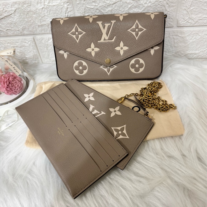 LV M82610 經典Félicie Pochette雙色Empreinte皮革斜背包-斑鳩灰-3