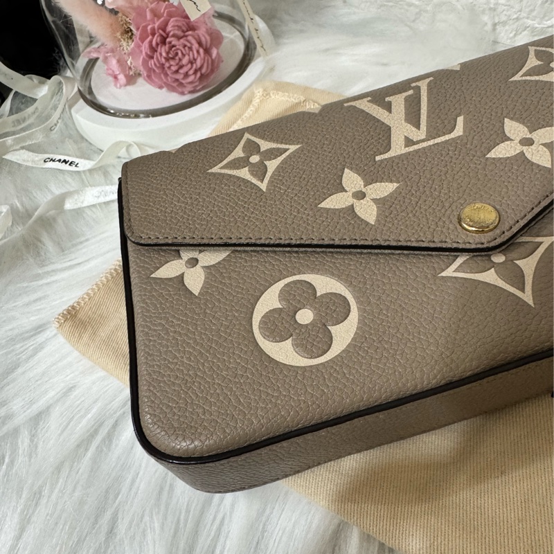 LV M82610 經典Félicie Pochette雙色Empreinte皮革斜背包-斑鳩灰-8