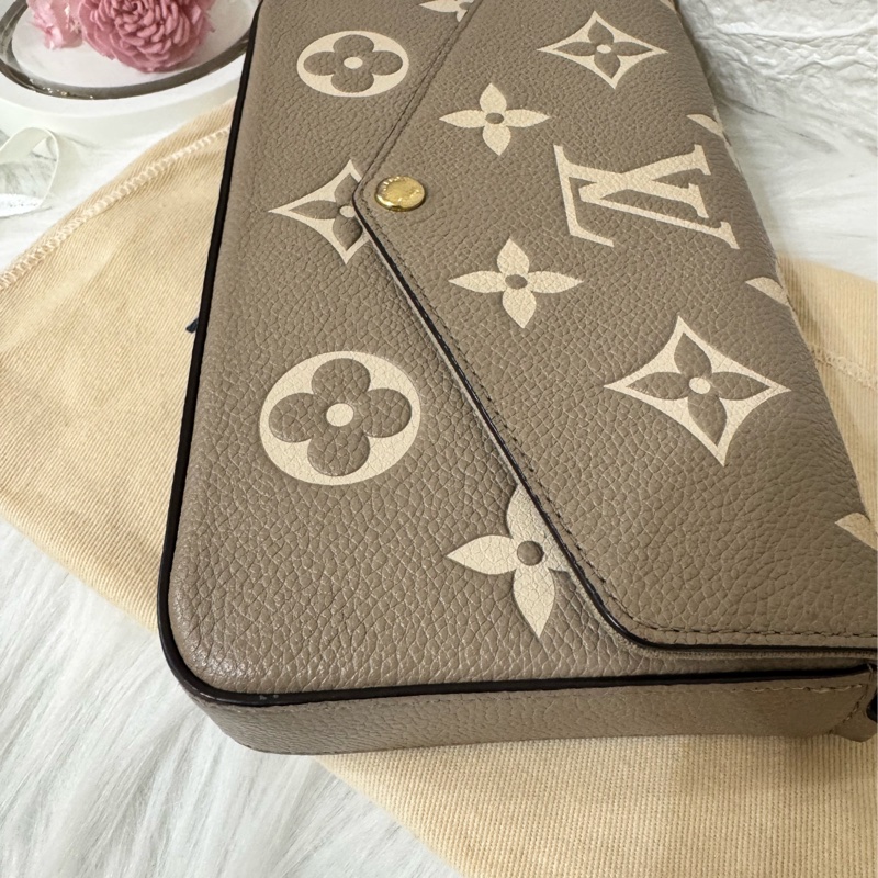 LV M82610 經典Félicie Pochette雙色Empreinte皮革斜背包-斑鳩灰-9