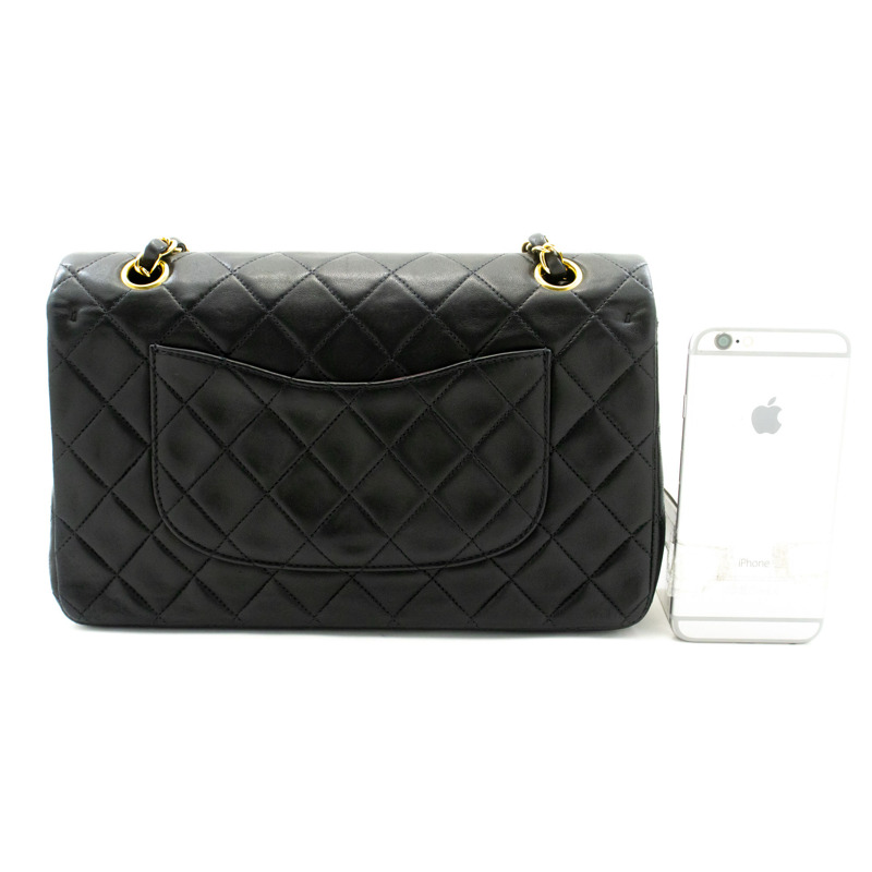 【日本直送】香奈兒經典雙蓋10吋鏈條單肩背包,黑色羊皮-2