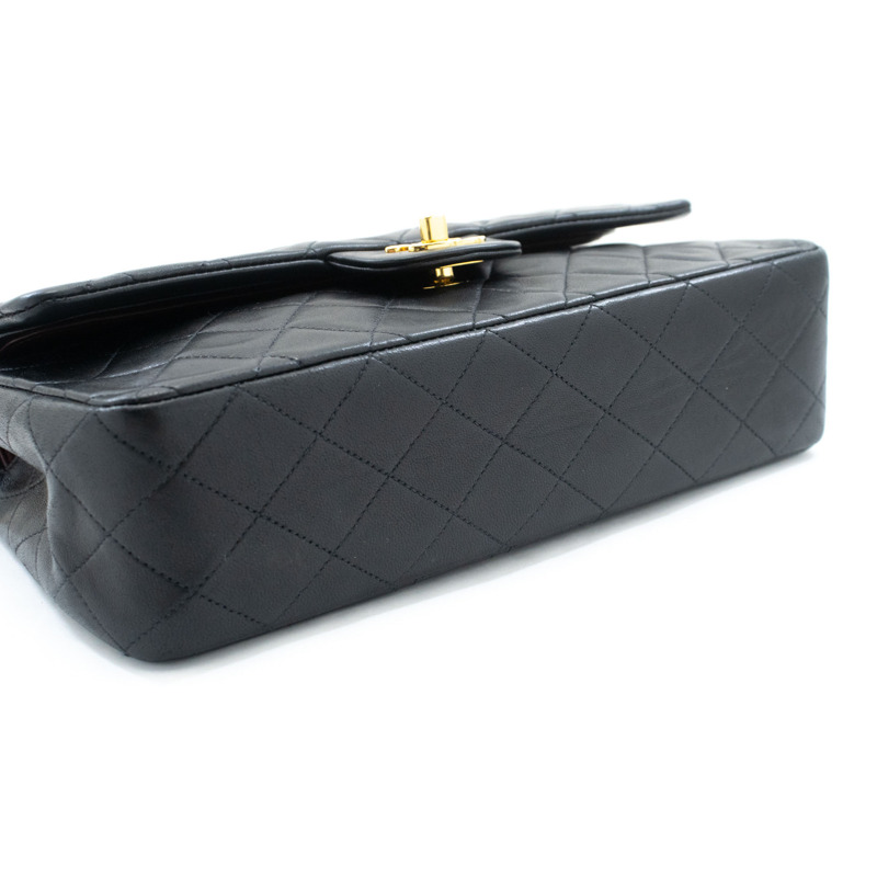 【日本直送】香奈兒經典雙蓋10吋鏈條單肩背包,黑色羊皮-3