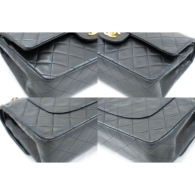 【日本直送】香奈兒經典雙蓋10吋鏈條單肩背包,黑色羊皮-5