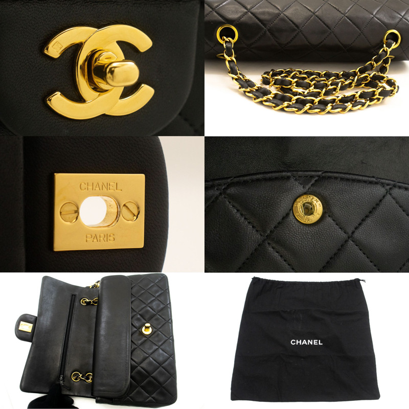 【日本直送】香奈兒經典雙蓋10吋鏈條單肩背包,黑色羊皮-6