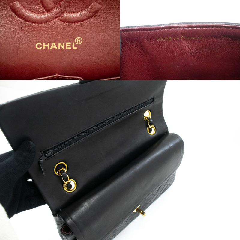 【日本直送】香奈兒經典雙蓋10吋鏈條單肩背包,黑色羊皮-7