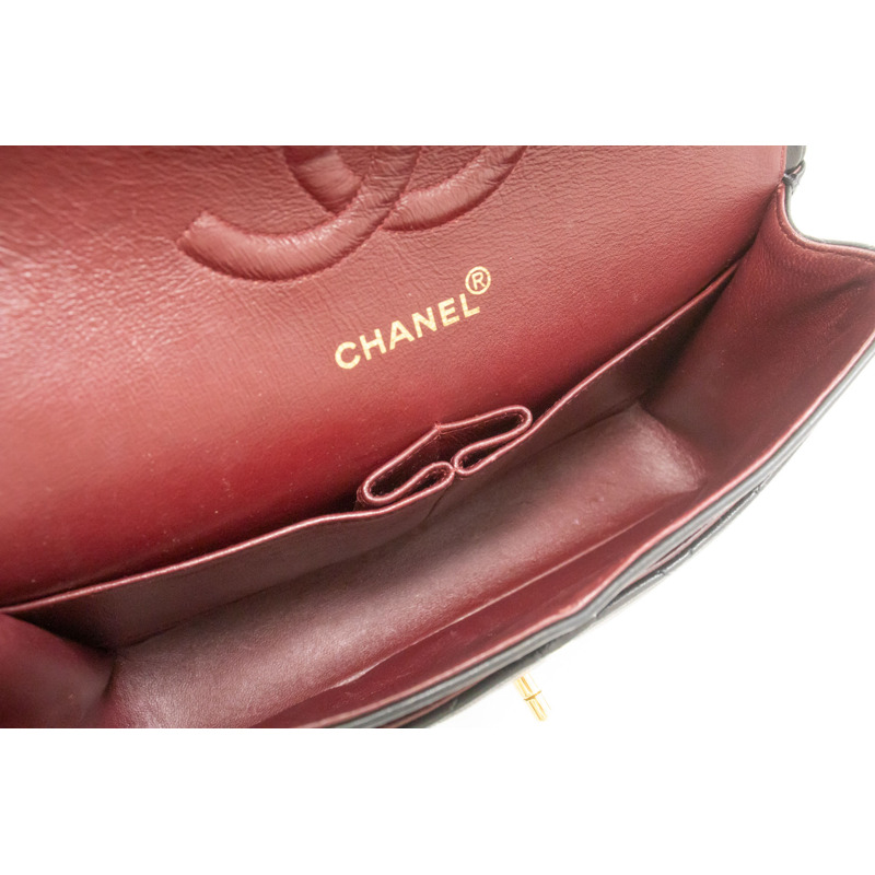 【日本直送】香奈兒經典雙蓋10吋鏈條單肩背包,黑色羊皮-9