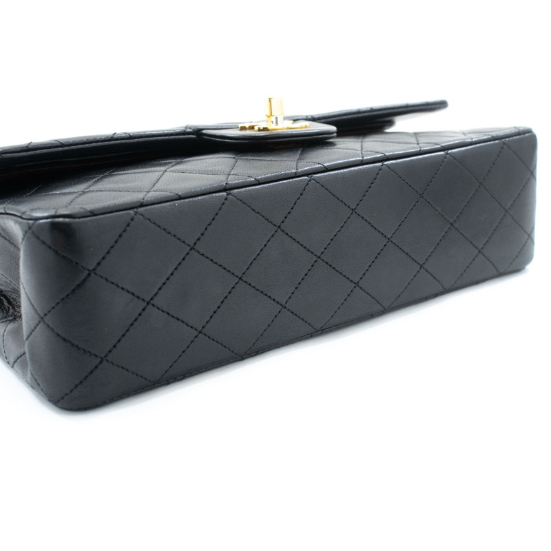 【日本直送】香奈兒經典雙蓋10吋鏈條單肩背包，黑色羊皮-3