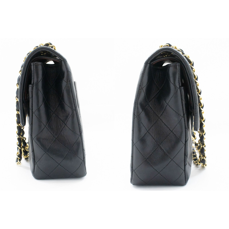 【日本直送】香奈兒經典雙蓋10吋鏈條單肩背包，黑色羊皮-4