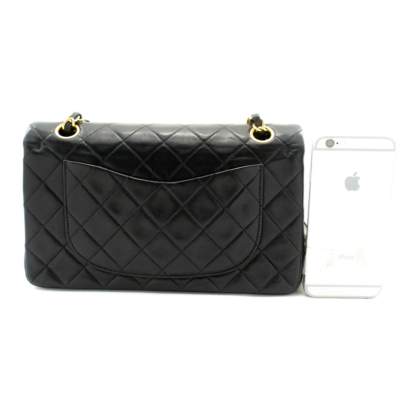 【日本直送】香奈兒經典雙蓋9吋鏈條單肩背包，黑色羊皮-2