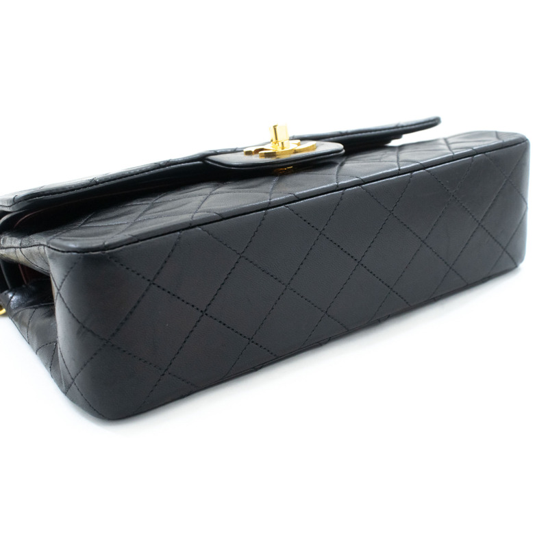 【日本直送】香奈兒經典雙蓋9吋鏈條單肩背包，黑色羊皮-3