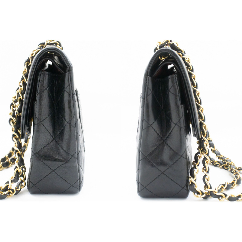 【日本直送】香奈兒經典雙蓋9吋鏈條單肩背包，黑色羊皮-4