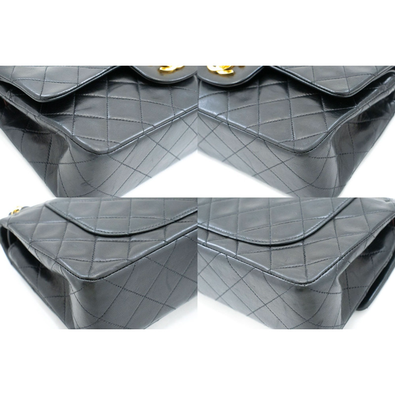 【日本直送】香奈兒經典雙蓋9吋鏈條單肩背包，黑色羊皮-5