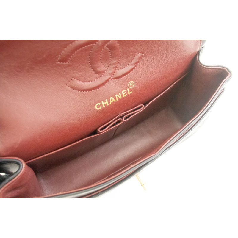 【日本直送】香奈兒經典雙蓋9吋鏈條單肩背包，黑色羊皮-9