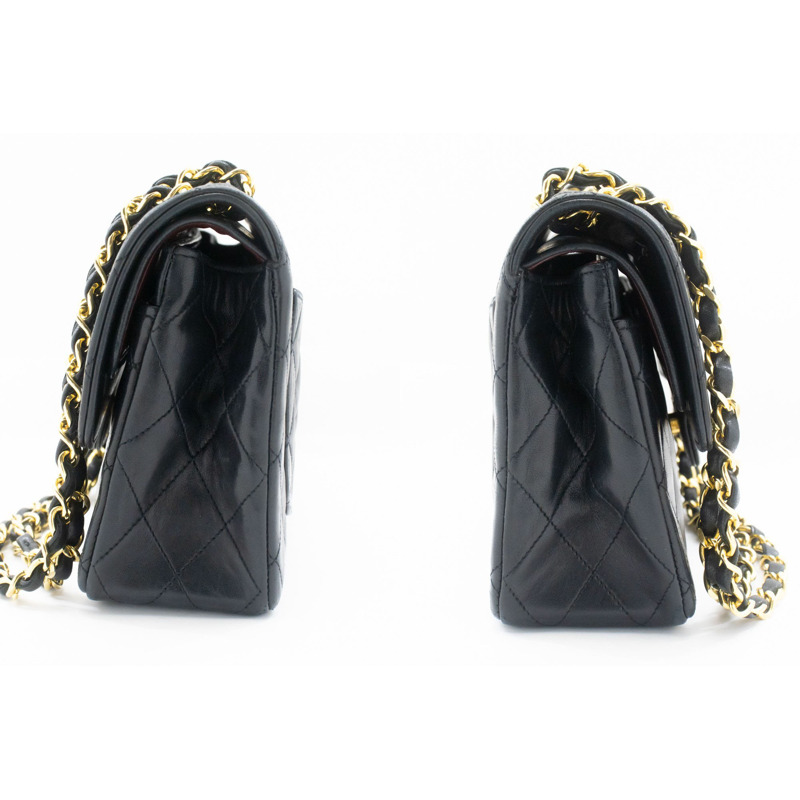 【日本直送】香奈兒經典雙蓋方形鏈條肩背包，黑色羊羔絨-4