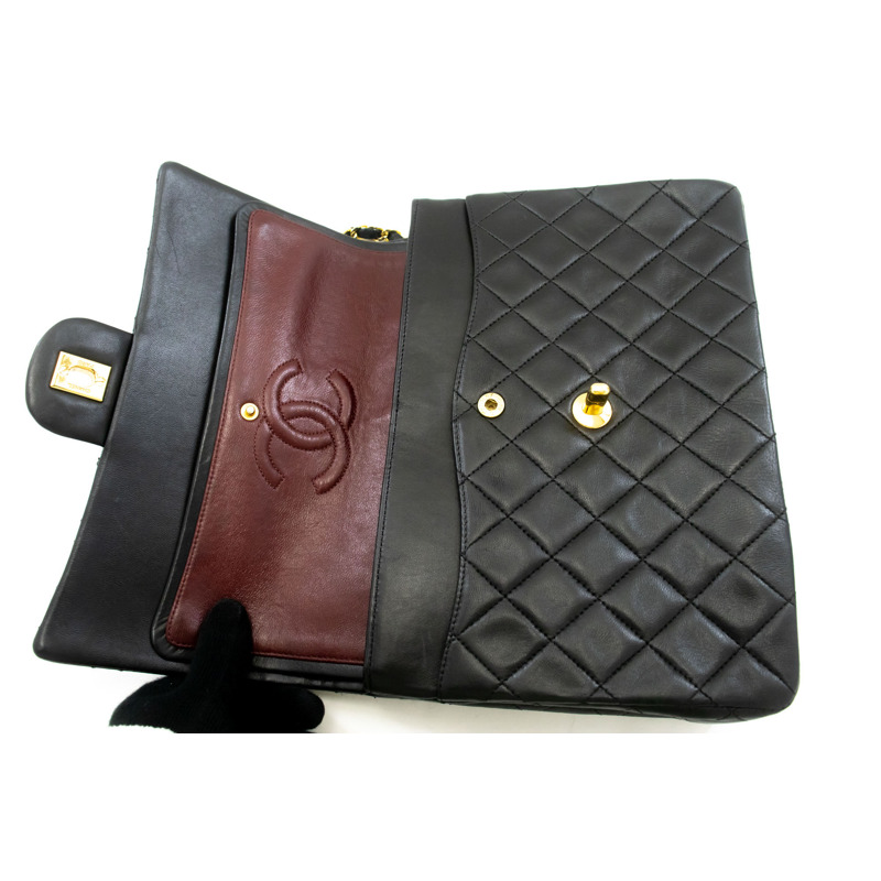 【日本直送】香奈兒經典雙蓋方形鏈條肩背包，黑色羊羔絨-10